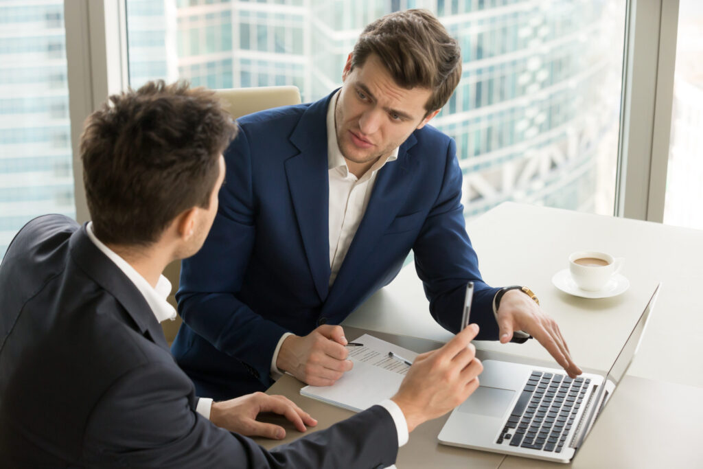 Salesman talking to a client about a brand