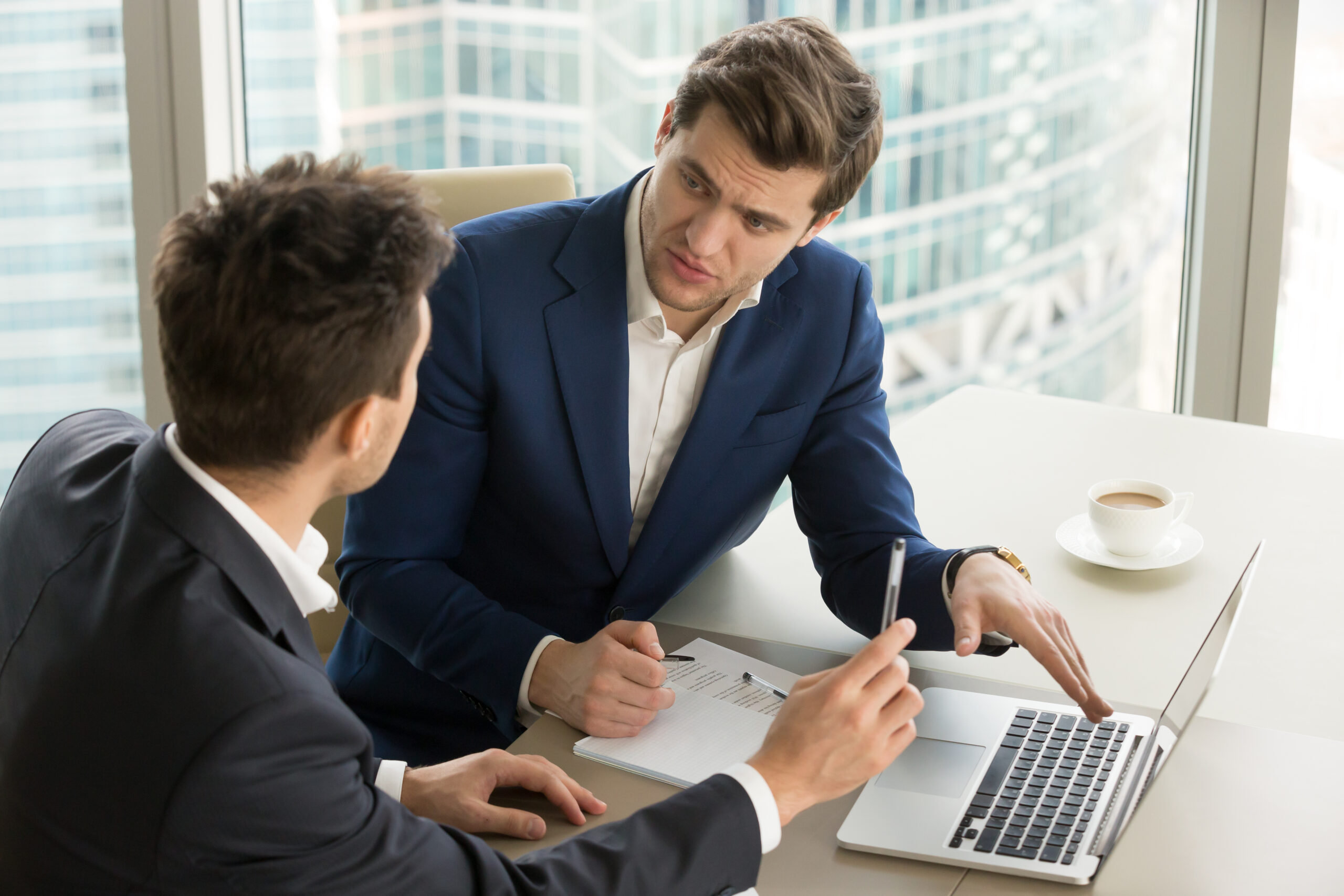 Salesman talking to a client about a brand