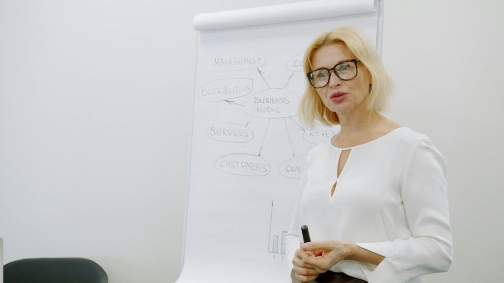 An instructor teaching the skills needed in marketing jobs