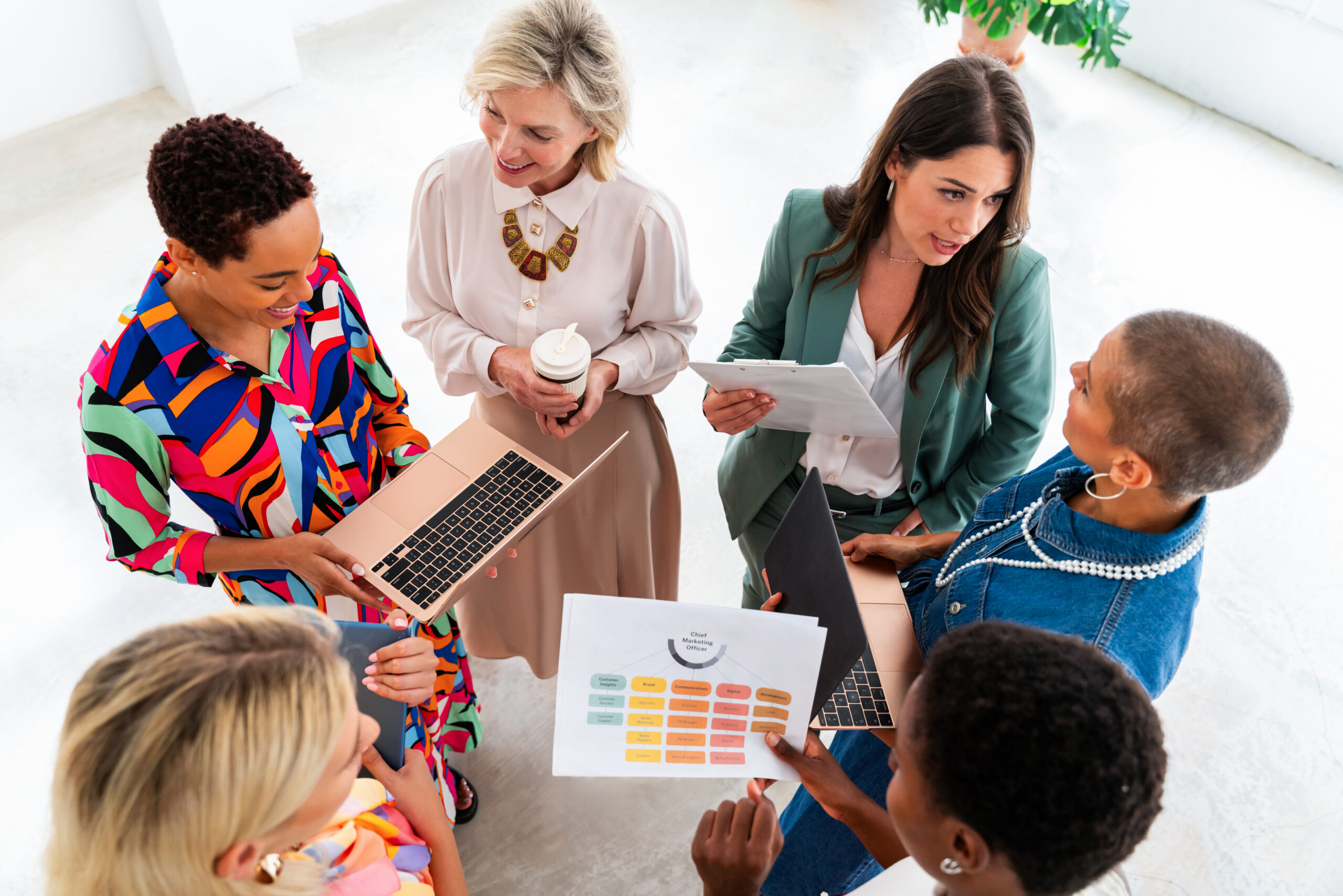 A group of women measuring brand awareness together